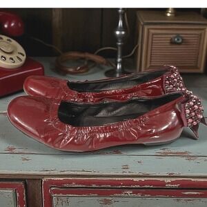 AGL Attilio Giusti Leombruni Red Patent Leather Bow Ballet Flats Sz‎ 7.5